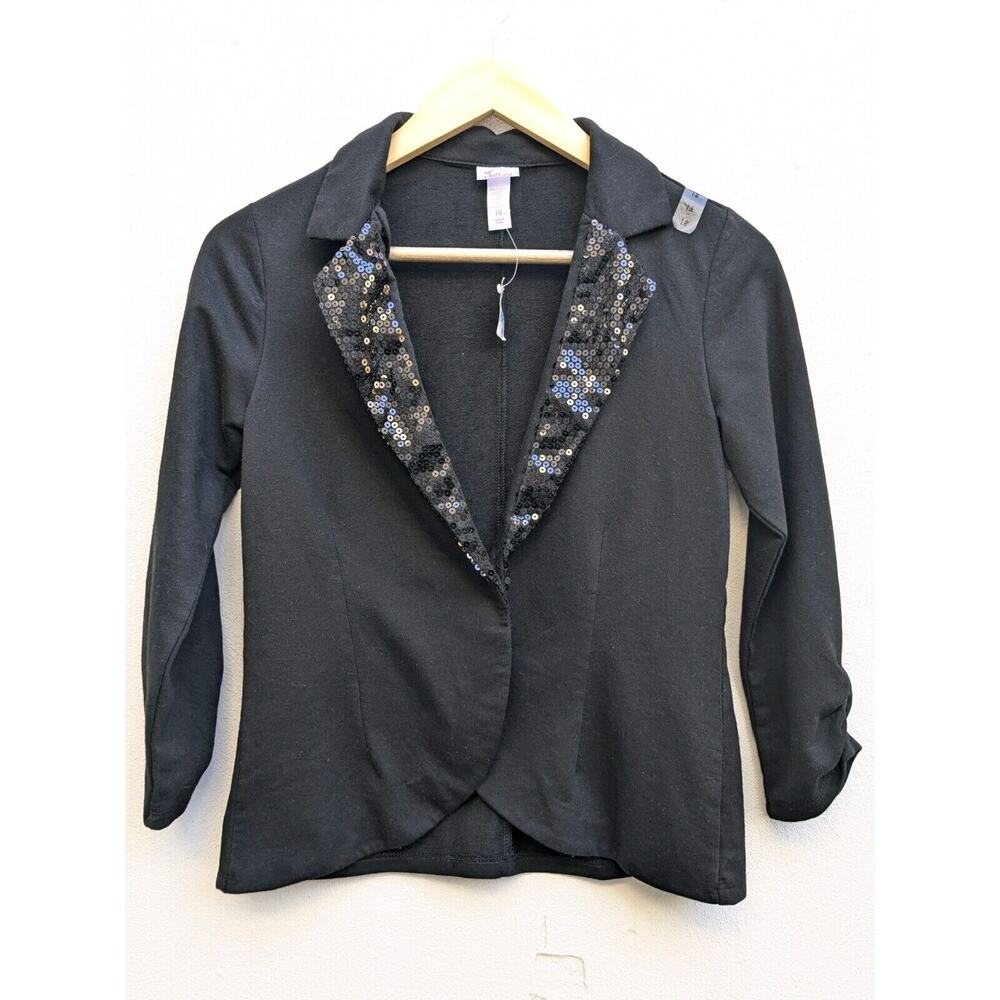 Justice Girls Black Sequin Blazer Jacket 3/4 Sleeve Wrinkled Size 18 NWT